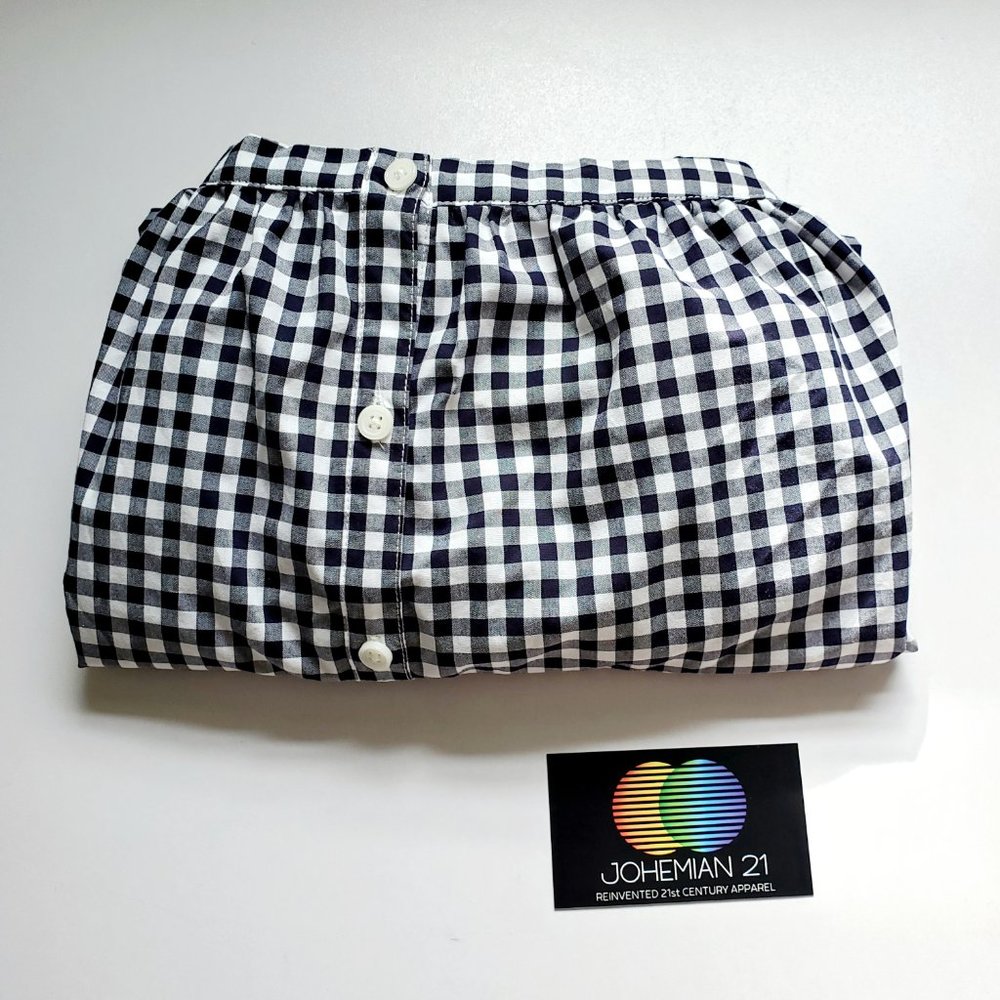 Black White Checkered Peasant Top 3/4 Sleeves | Gingham | Medium - Picture 7 of 13